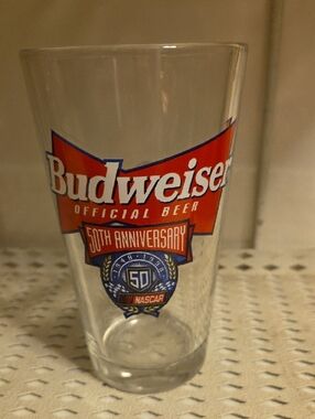 Vintage 1998 Budweiser NASCAR 50th Anniversary 16oz Pint Official Beer Glass